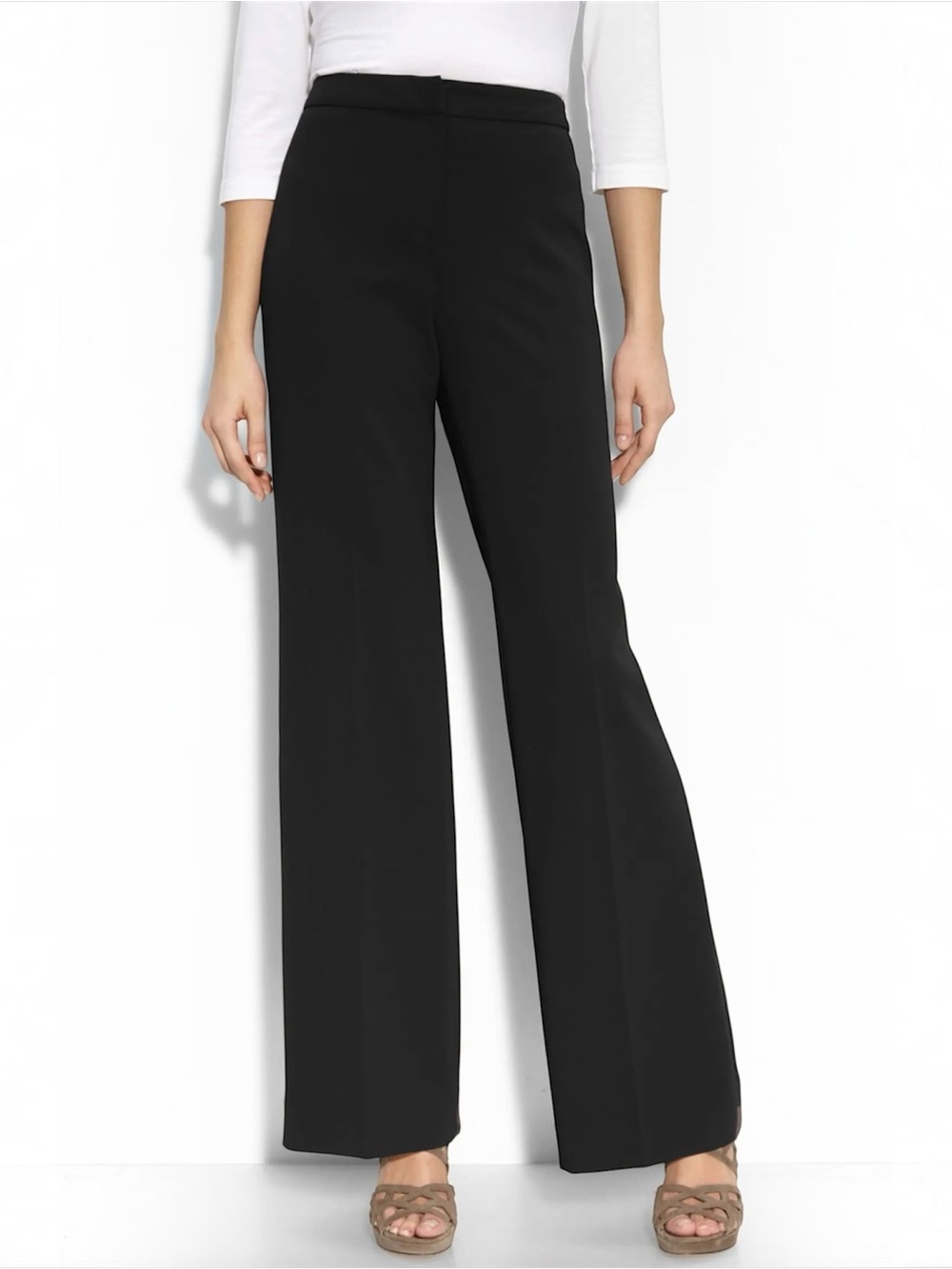 ST. JOHN Caviar Diana High Rise Wide Leg Dress Pants Made in USA
